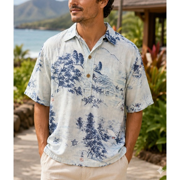 Surf Line Other - Vintage Surf Line Hawaii Printed 1/2 Button Up Pullover Shirt Large Hawaiian Top